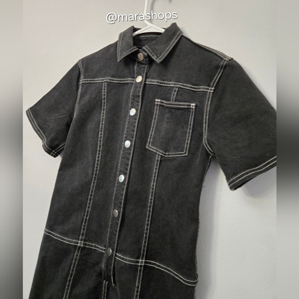 Proenza Schouler Black Short Sleeve Collared Denim Dress - Picture 3 of 9